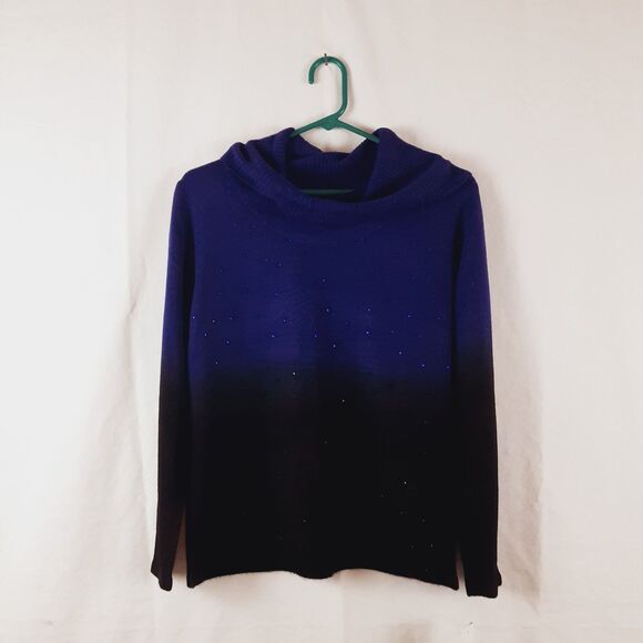 Notations Petite Womens PXL Cowl Neck Ombre Sweater Purple Black Rhinestone - Picture 1 of 10